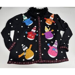 Vintage 90s Holiday Cardigan Women's Size18/20 Dress Barn Snowman Christmas